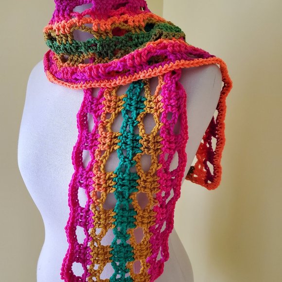 Crochet Preppy Stripe Neck Scarf/New - Picture 4 of 7
